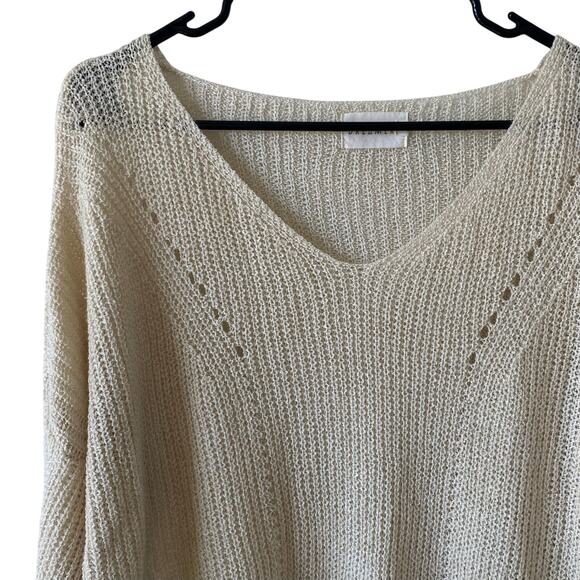 DREAMERS Open Knit Oversized Sweater Beige M/L V Neck Long Sleeve Lightweight - Picture 2 of 5
